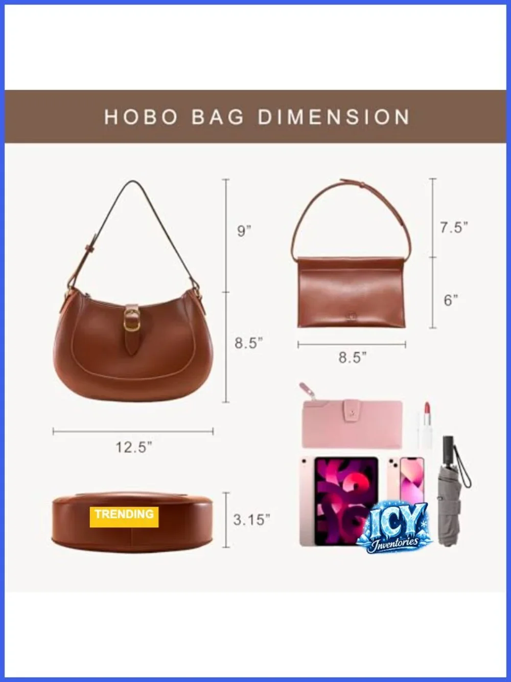 Vegan Leather Crescent Hobo Bag Shoulder Purse Satchel
